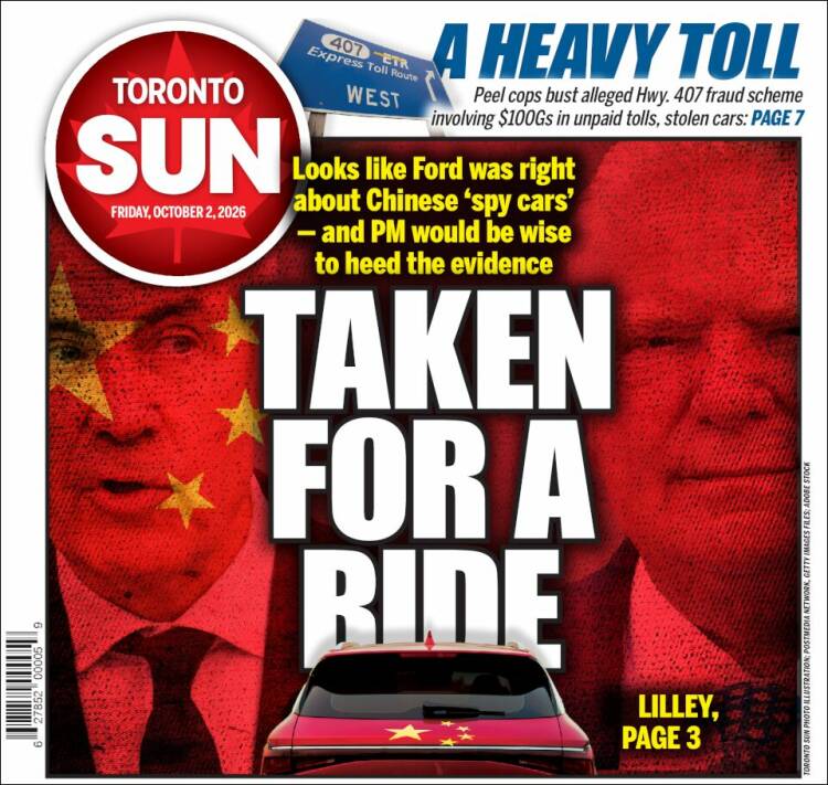 Portada de The Toronto Sun (Canad&aacute;)