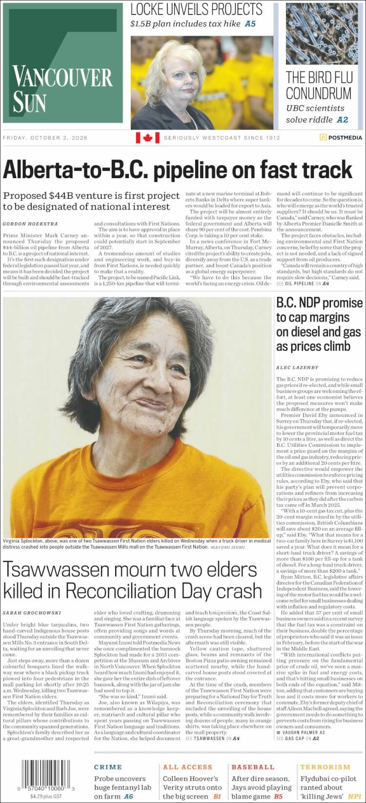 Portada de The Vancouver Sun (Canad&aacute;)