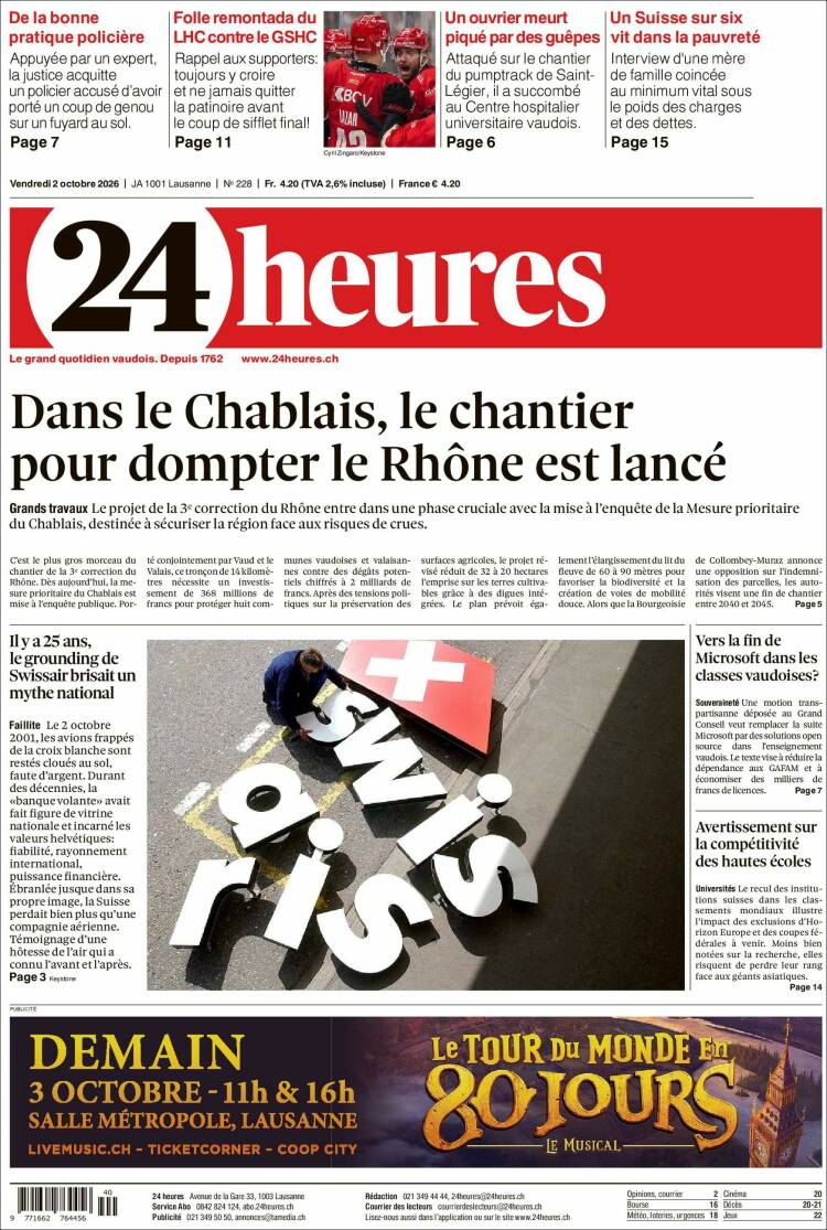 Portada de 24 Heures (Suiza)