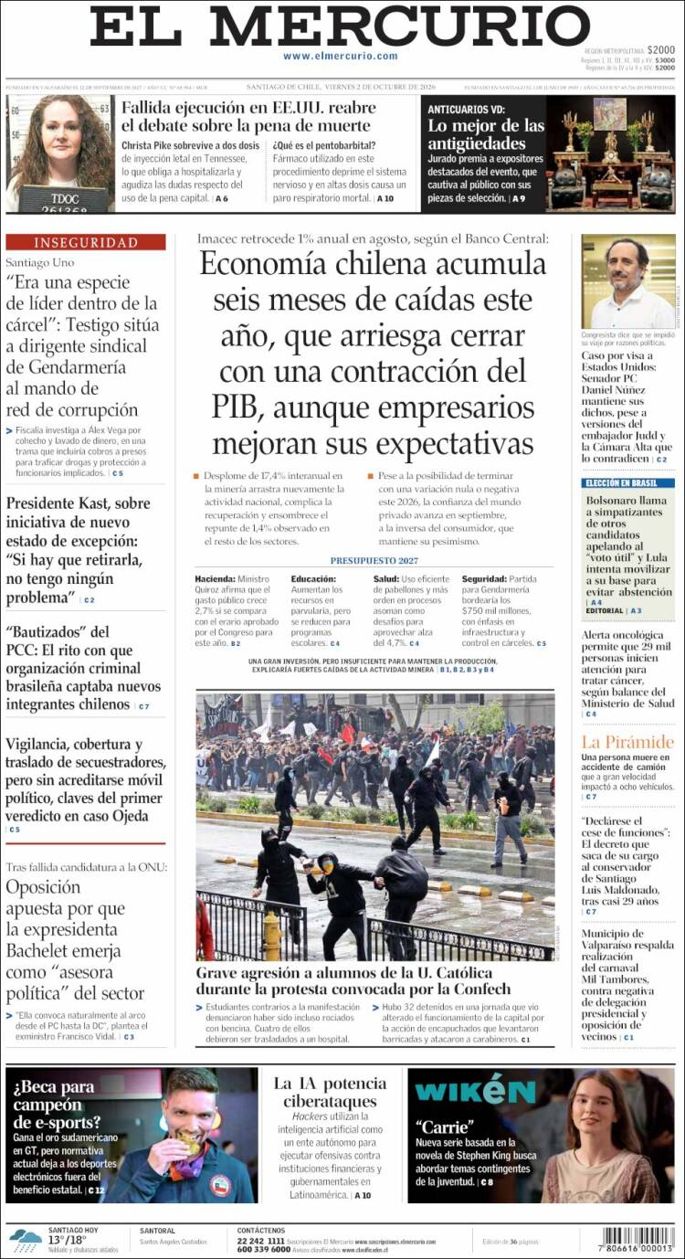 Portada de El Mercurio (Chile)