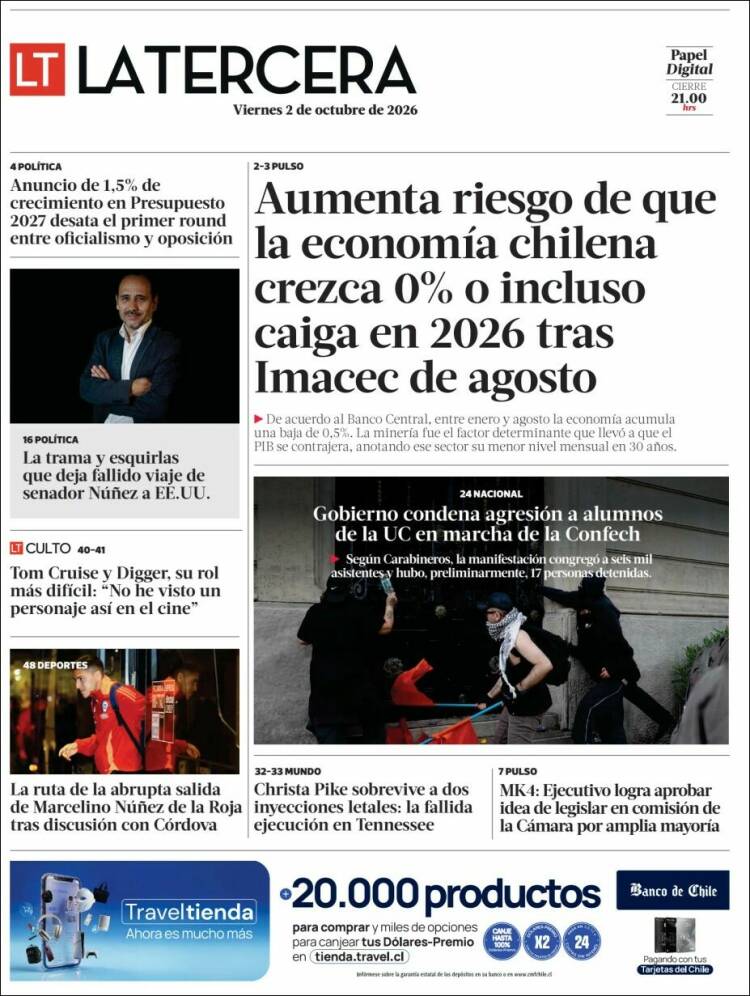 Portada de La Tercera (Chile)
