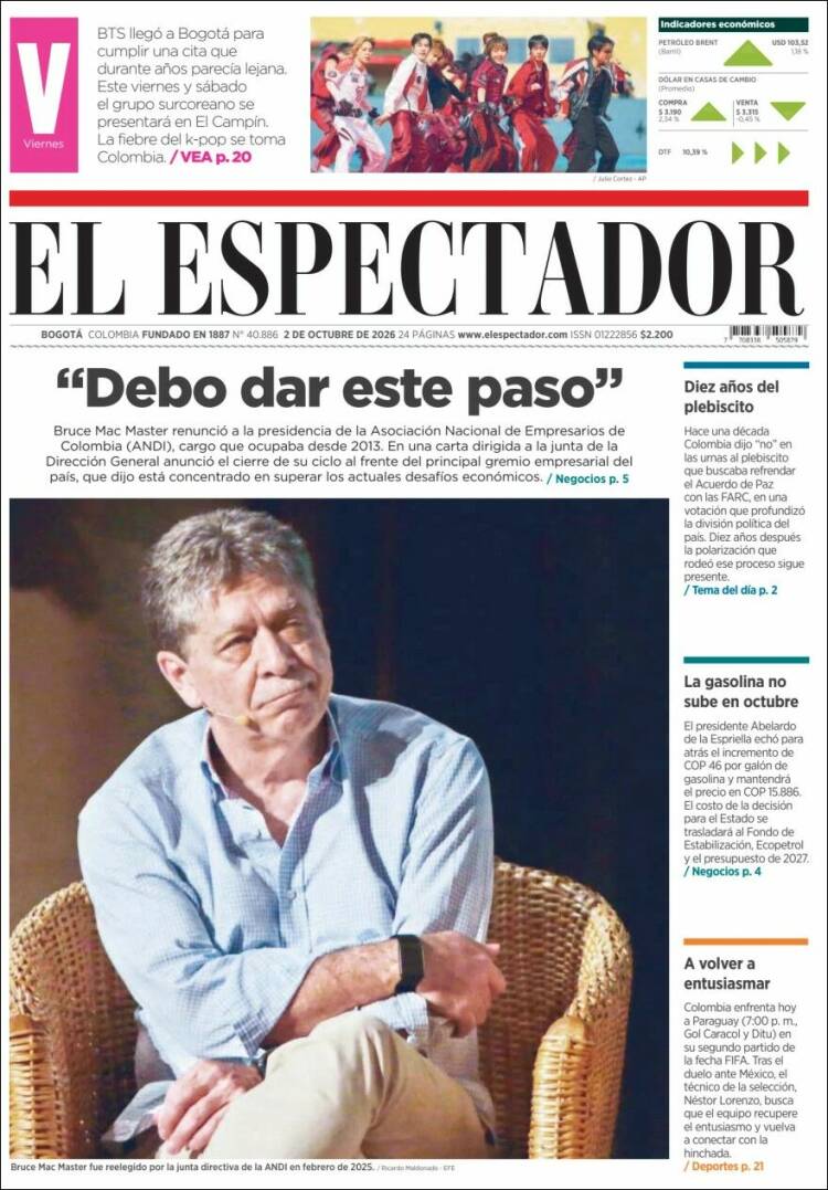 Portada de El Espectador (Colombia)