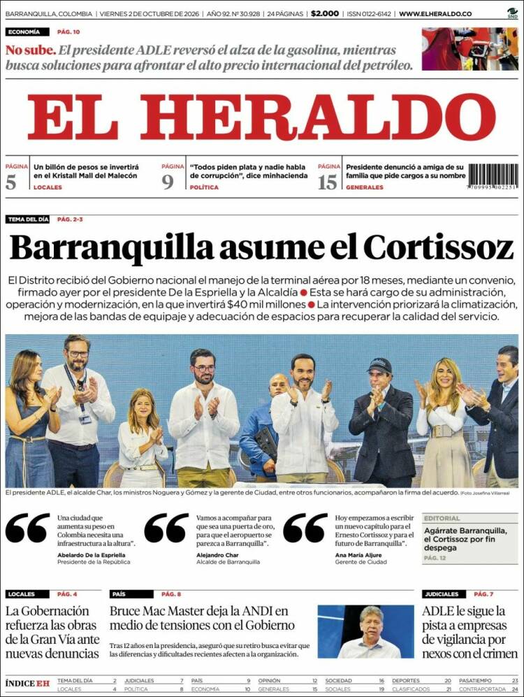 Portada de El Heraldo (Colombia)