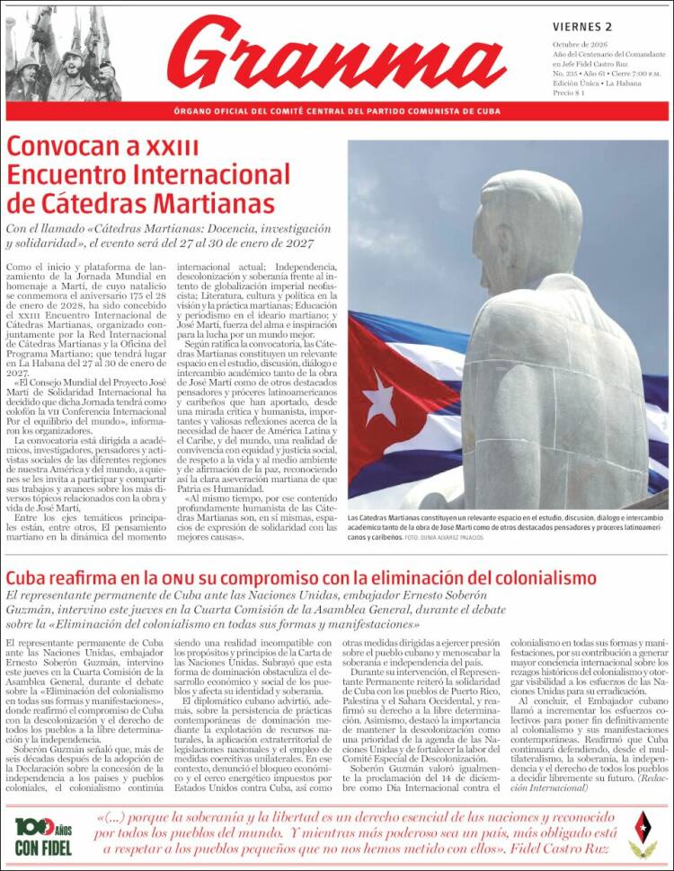 Portada de Granma (Cuba)