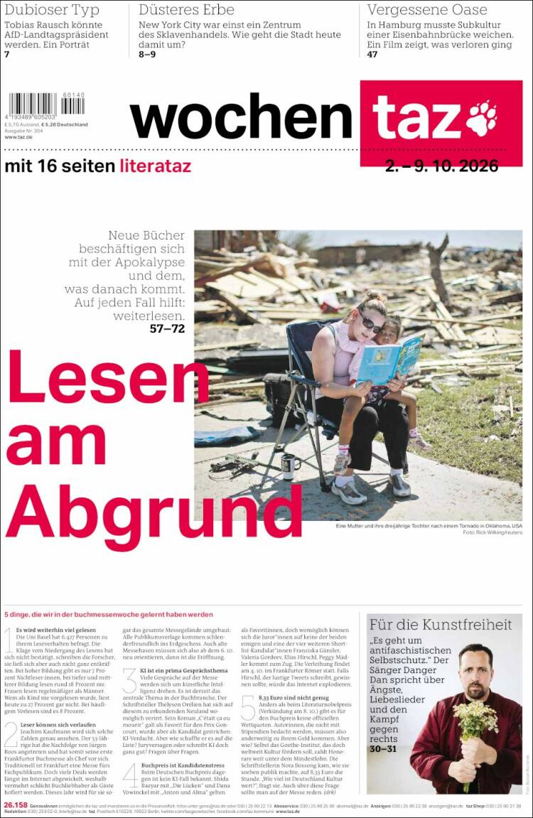 Portada de Die Tageszeitung (Alemania)