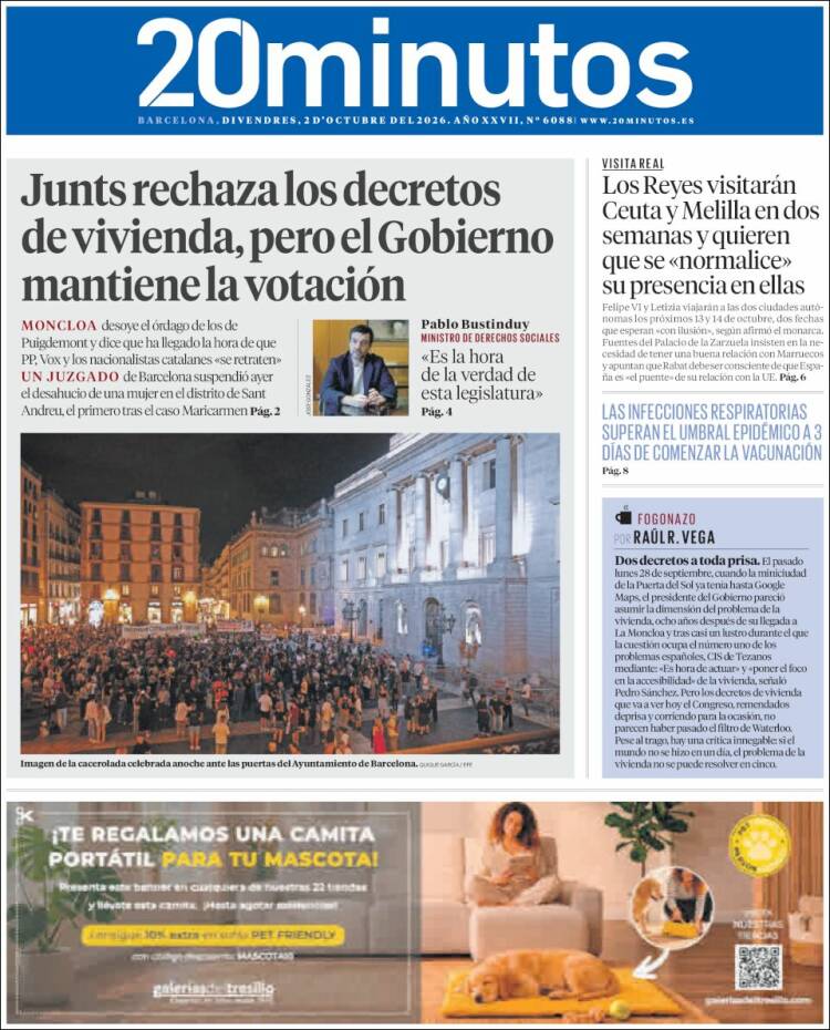 Portada de 20 Minutos - Barcelona (Espa&ntilde;a)