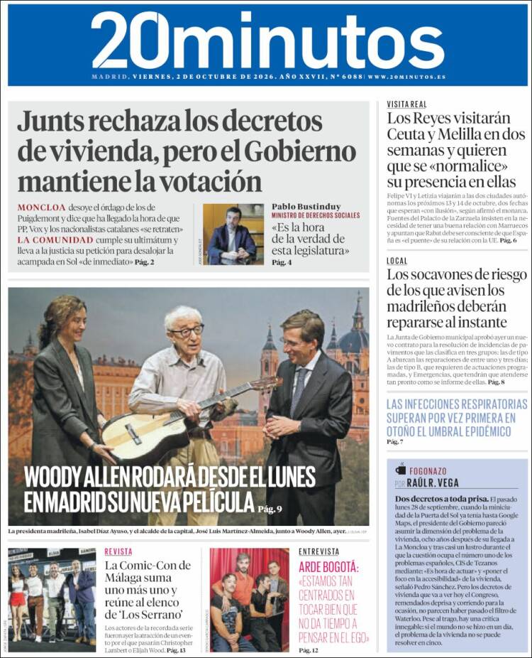 Portada de 20 Minutos - Madrid (Espa&ntilde;a)