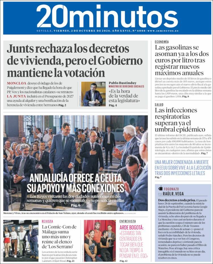 Portada de 20 Minutos - Sevilla (Espa&ntilde;a)