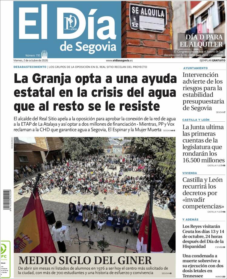 Portada de El Día de Segovia (Espa&ntilde;a)