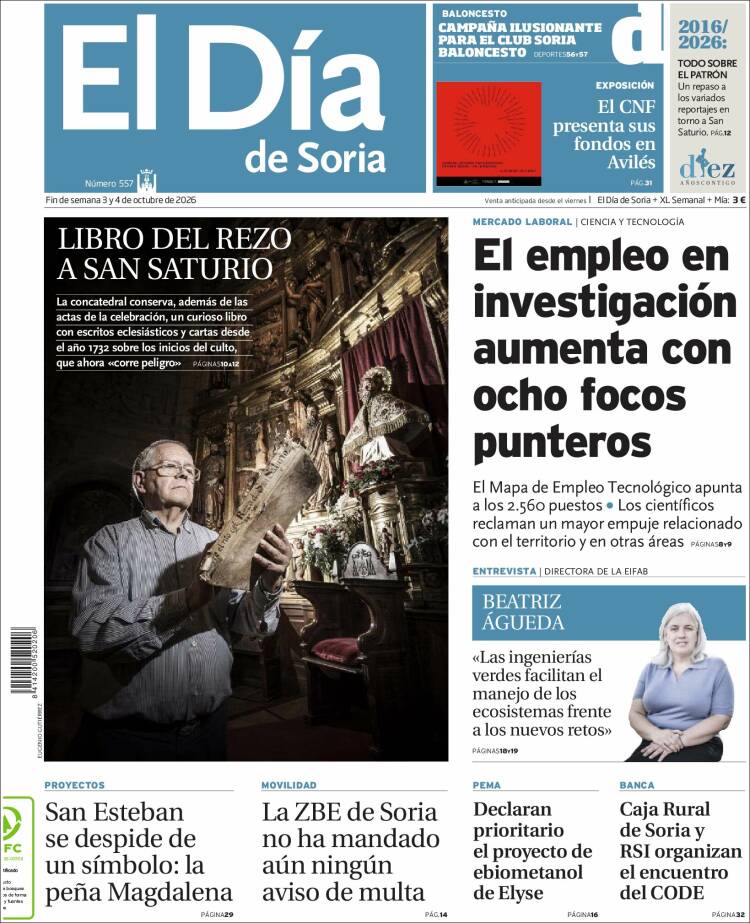Portada de El Día de Soria (Espa&ntilde;a)