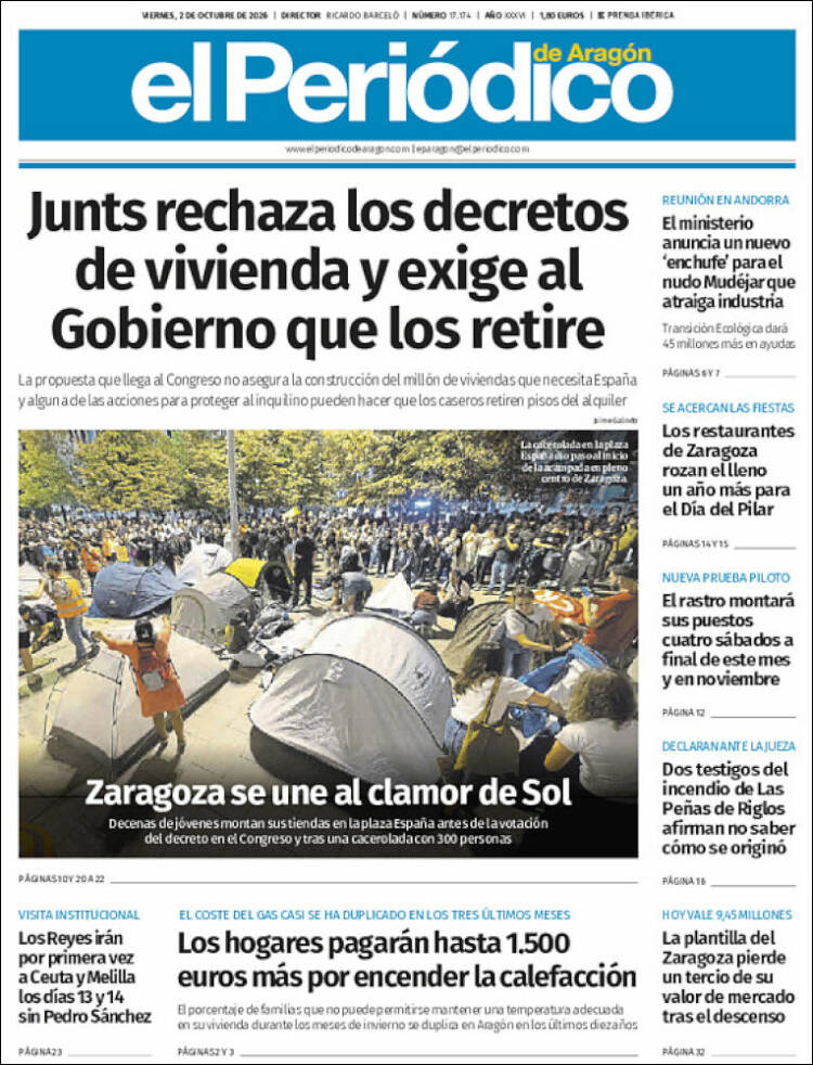Portada de El Periódico de Aragón (Espa&ntilde;a)