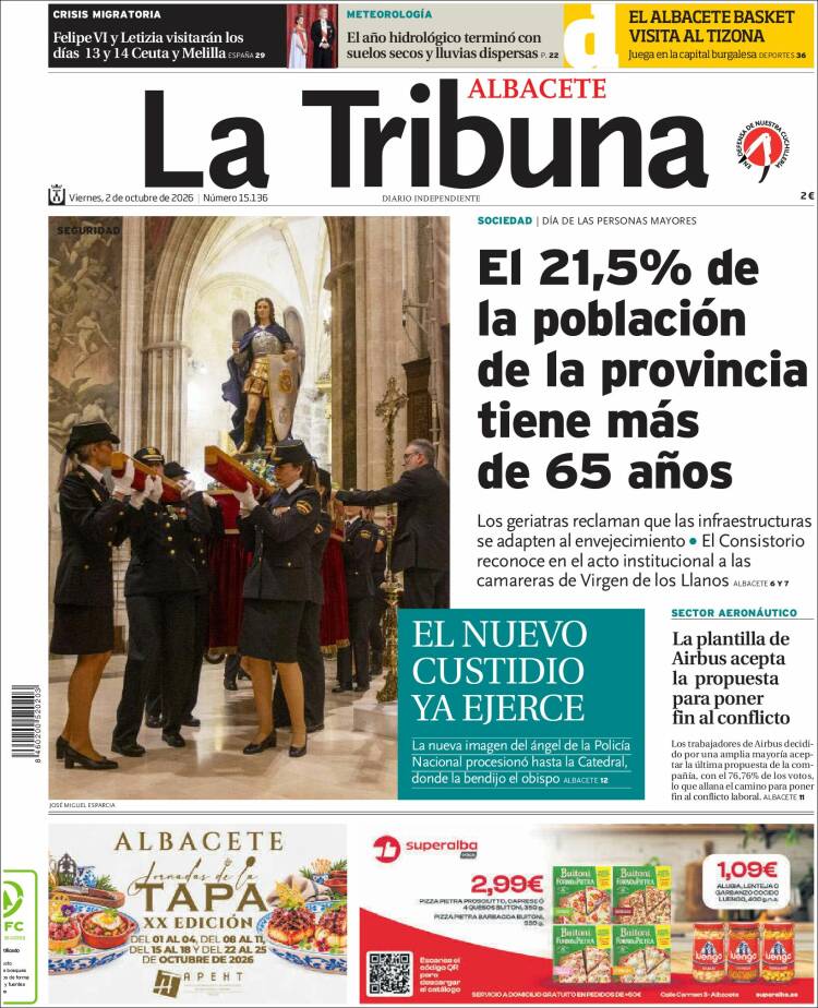 Portada de La Tribuna de Albacete (Espa&ntilde;a)