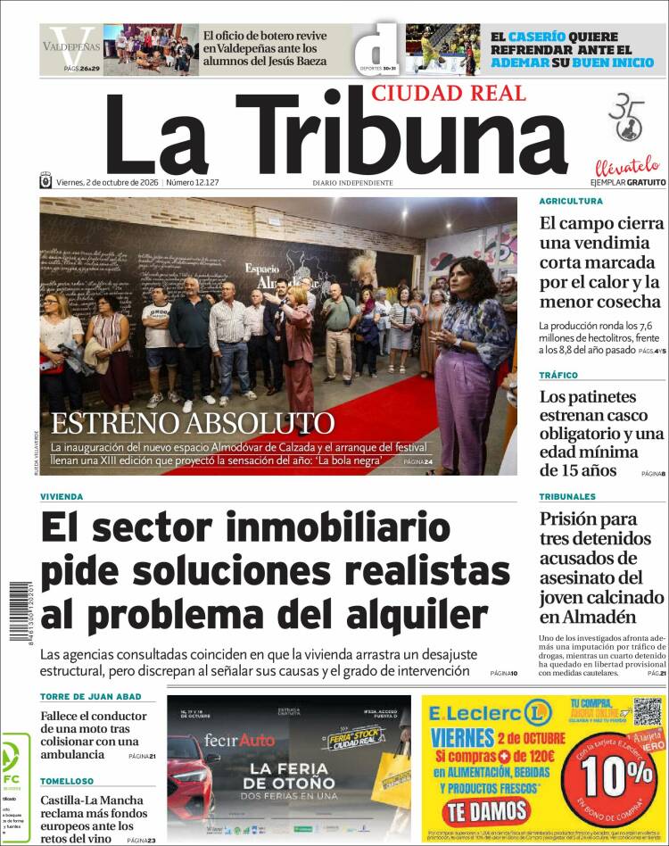 Portada de La Tribuna de Ciudad Real (Espa&ntilde;a)