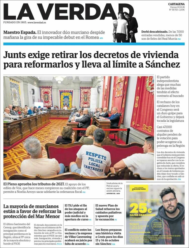 Portada de La Verdad de Cartagena (Espa&ntilde;a)