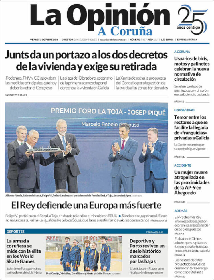 Portada de La Opinión de A Coruña (Espa&ntilde;a)