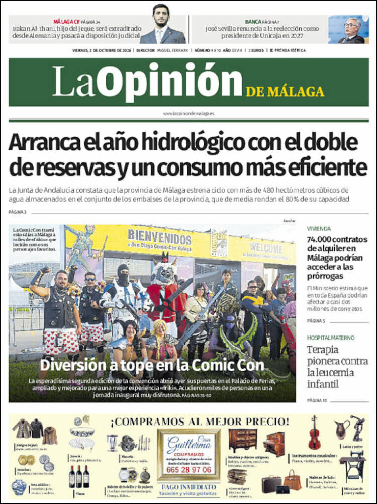 Portada de La Opinión de Málaga (Espa&ntilde;a)
