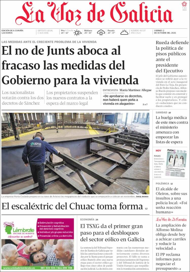 Portada de La Voz de Galicia (Espa&ntilde;a)
