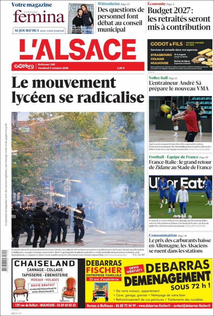Portada de Journal L'Alsace (Francia)