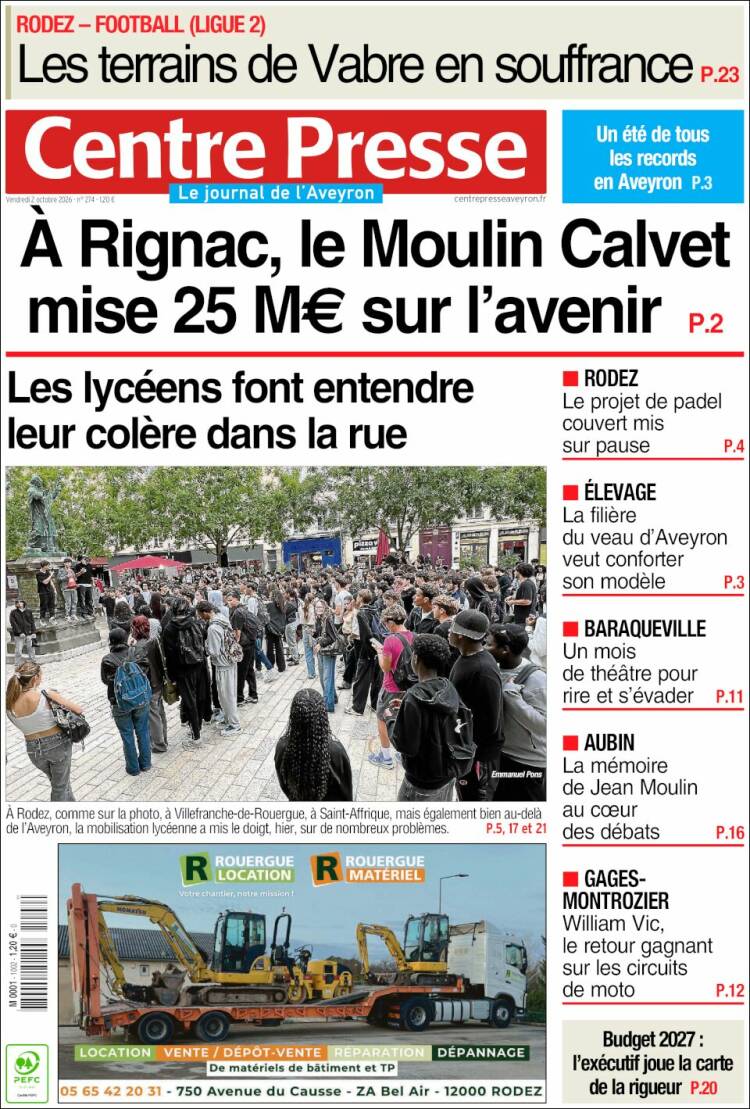 Portada de Centre Presse (Francia)