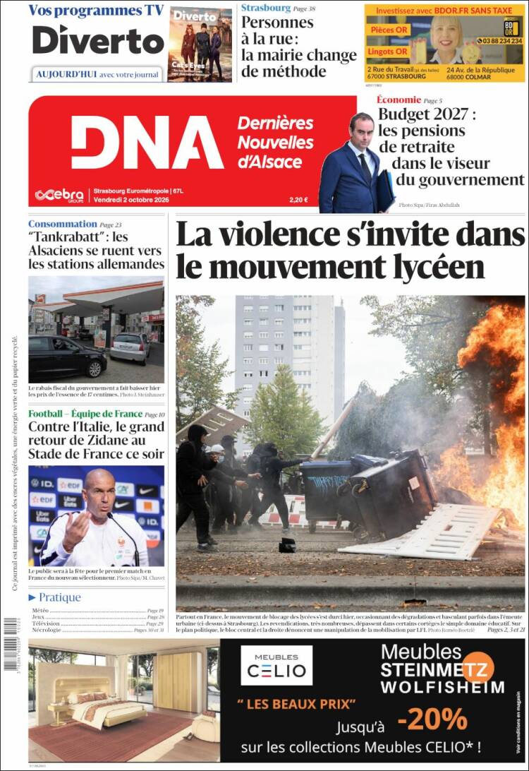 Portada de Les Dernières Nouvelles d'Alsace (Francia)
