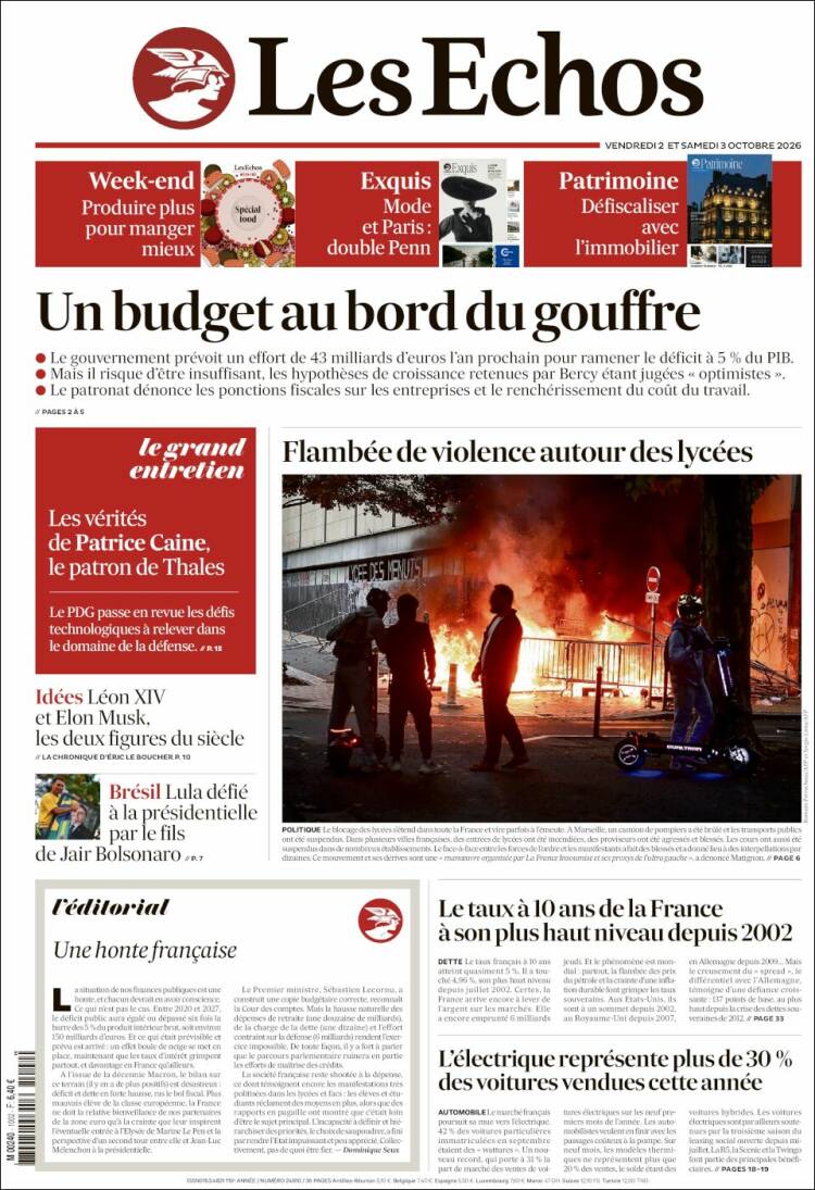 Portada de Les Echos (Francia)