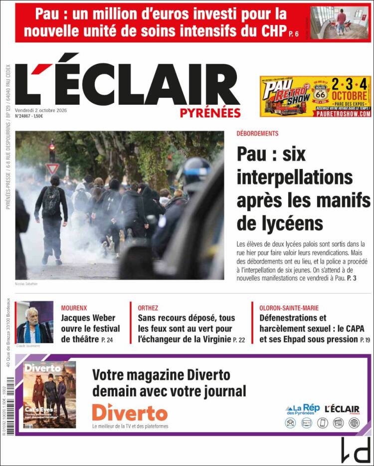 Portada de L'Eclair des Pyrénées (Francia)