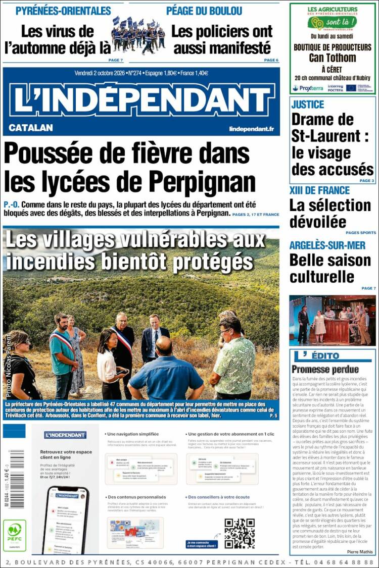 Portada de Le Indépendant (Francia)