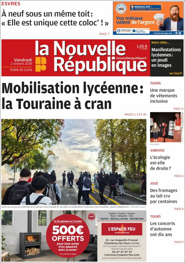 Portada de La Nouvelle Republique (Francia)