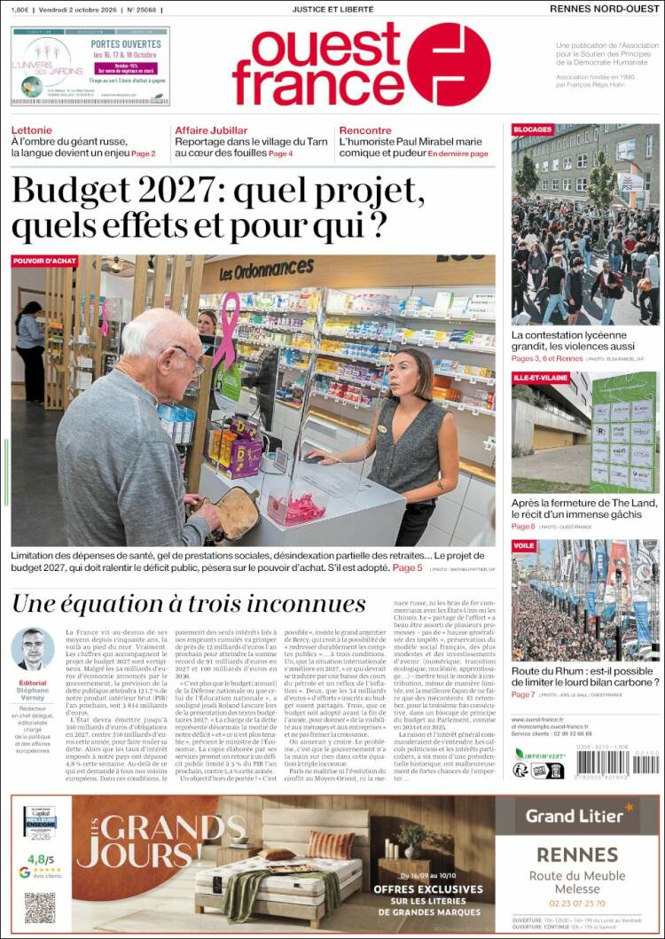 Portada de Ouest France (Francia)