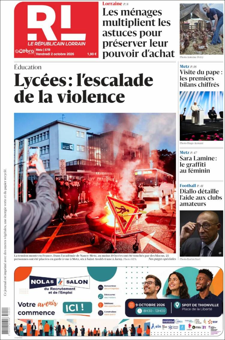 Portada de Le Republicain Lorrain (Francia)
