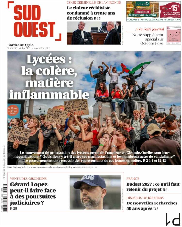 Portada de Sud Ouest (Francia)