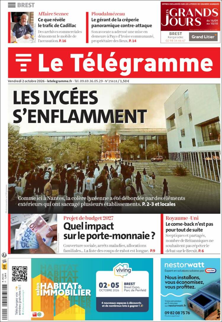Portada de Télégramme (Francia)