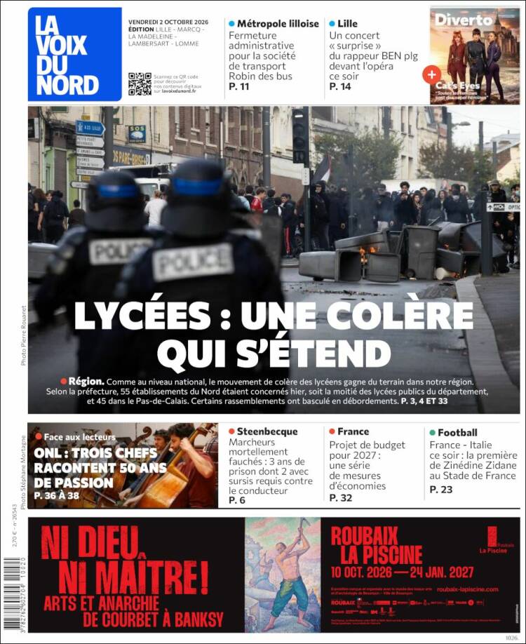 Portada de La Voix du Nord (Francia)