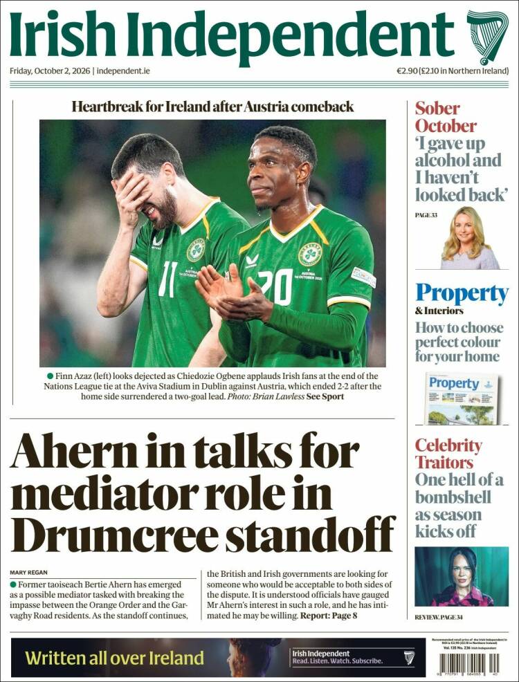 Portada de Irish Independent (Irlanda)