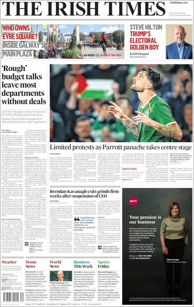 Portada de Irish Times (Irlanda)