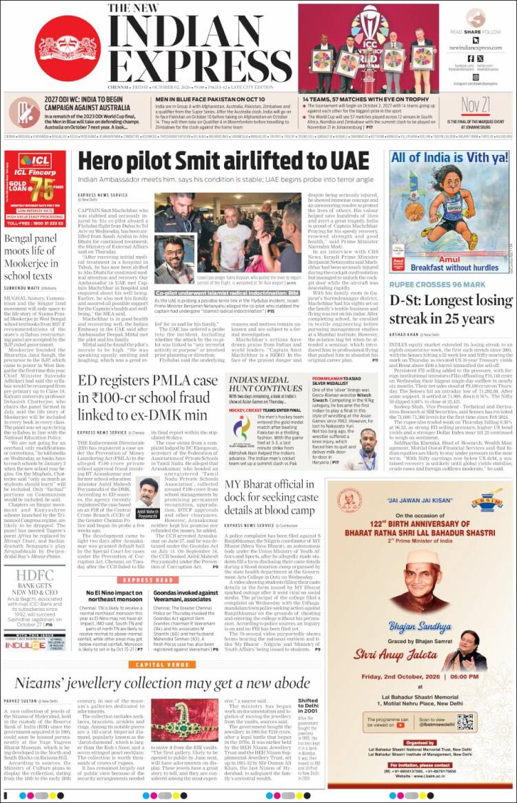 Portada de New Indian Express (India)