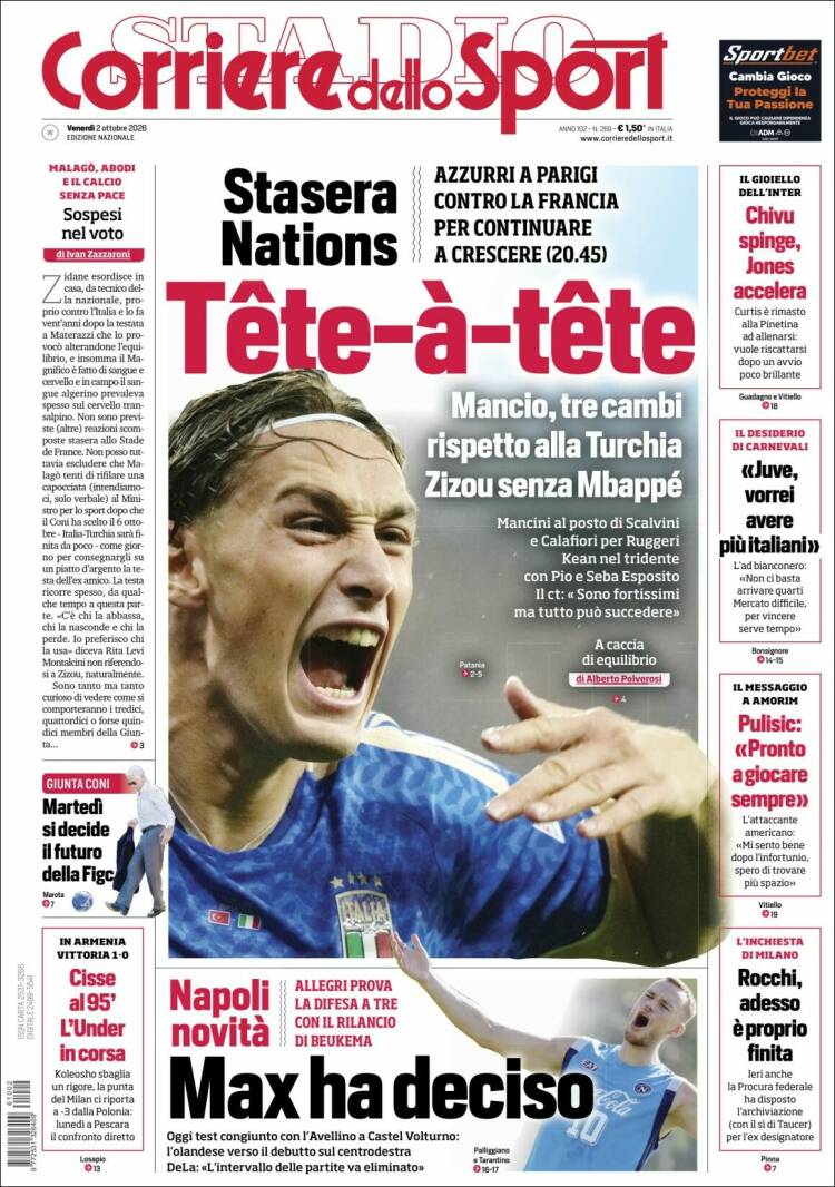 Portada de Corriere dello Sport (Italia)