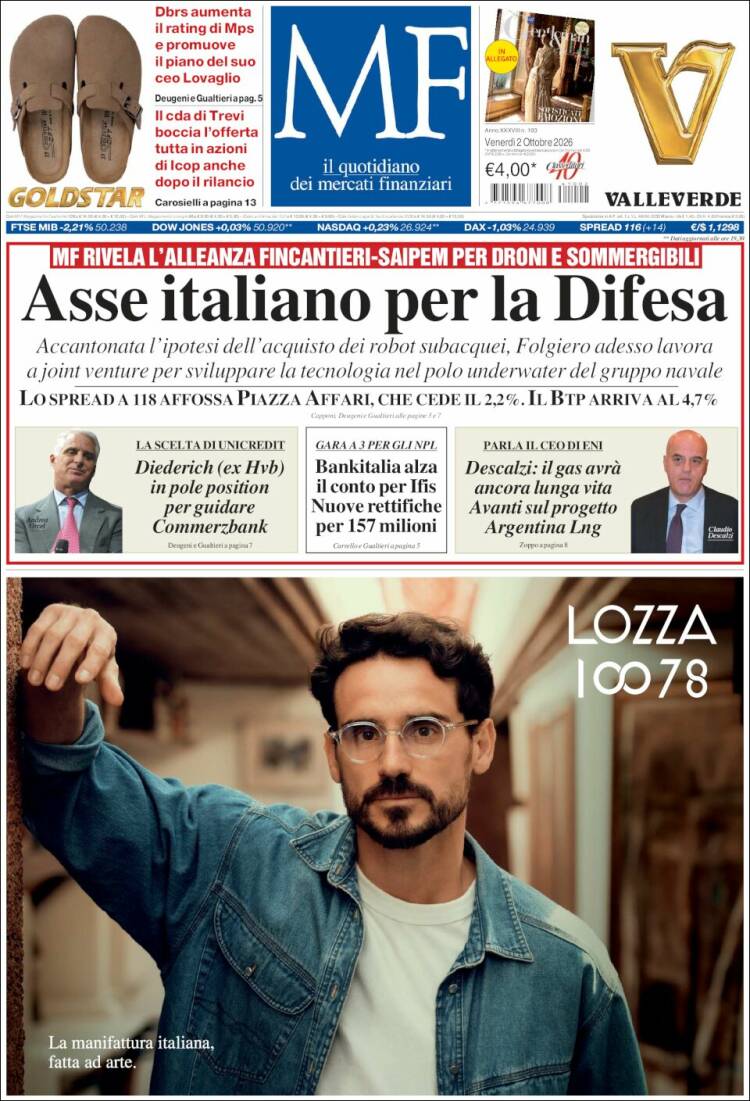 Portada de Milano Finanza (Italia)