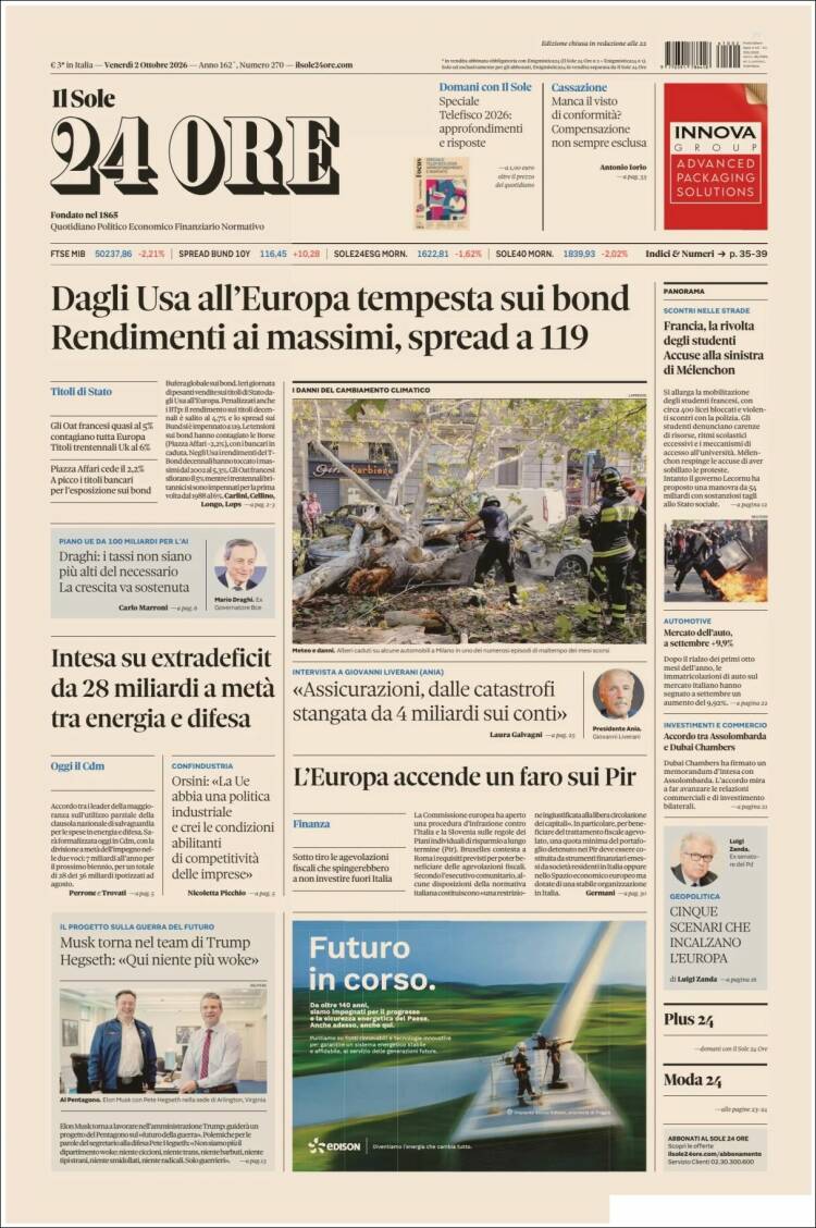 Portada de Il Sole 24 ORE (Italia)