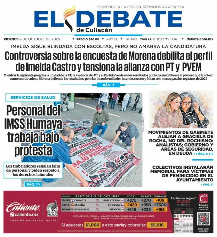 Portada de El Debate de Culiacán (M&eacute;xico)