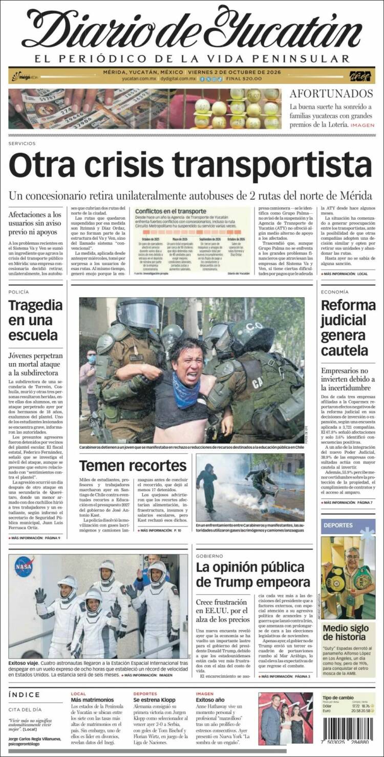 Portada de Diario de Yucatán (M&eacute;xico)
