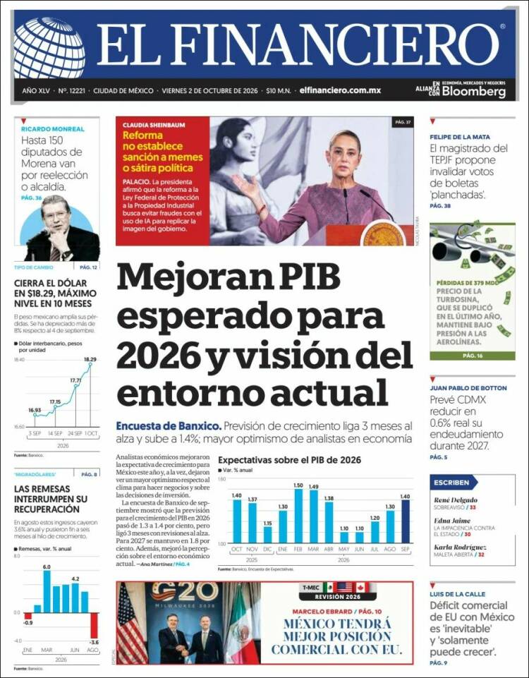 Portada de El Financiero (M&eacute;xico)