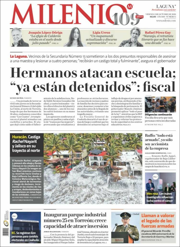 Portada de Milenio - Laguna (M&eacute;xico)