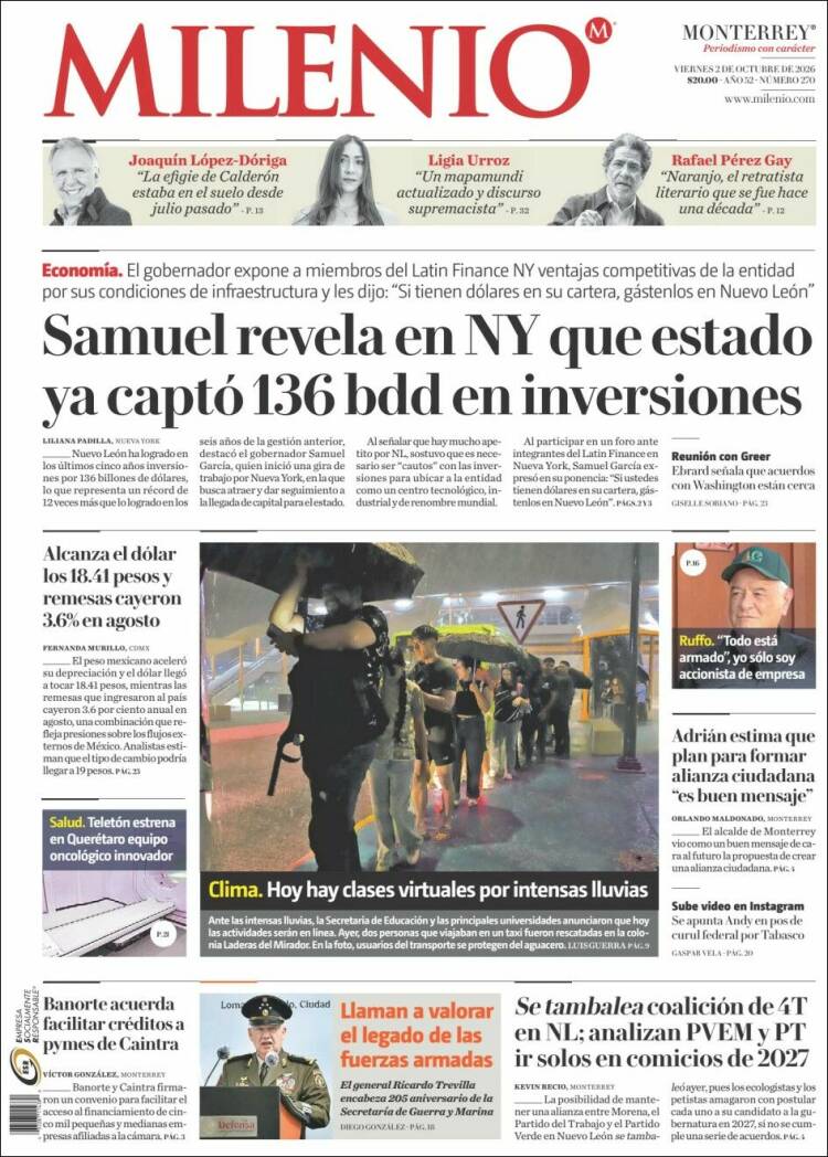 Portada de Milenio de Monterrey (M&eacute;xico)