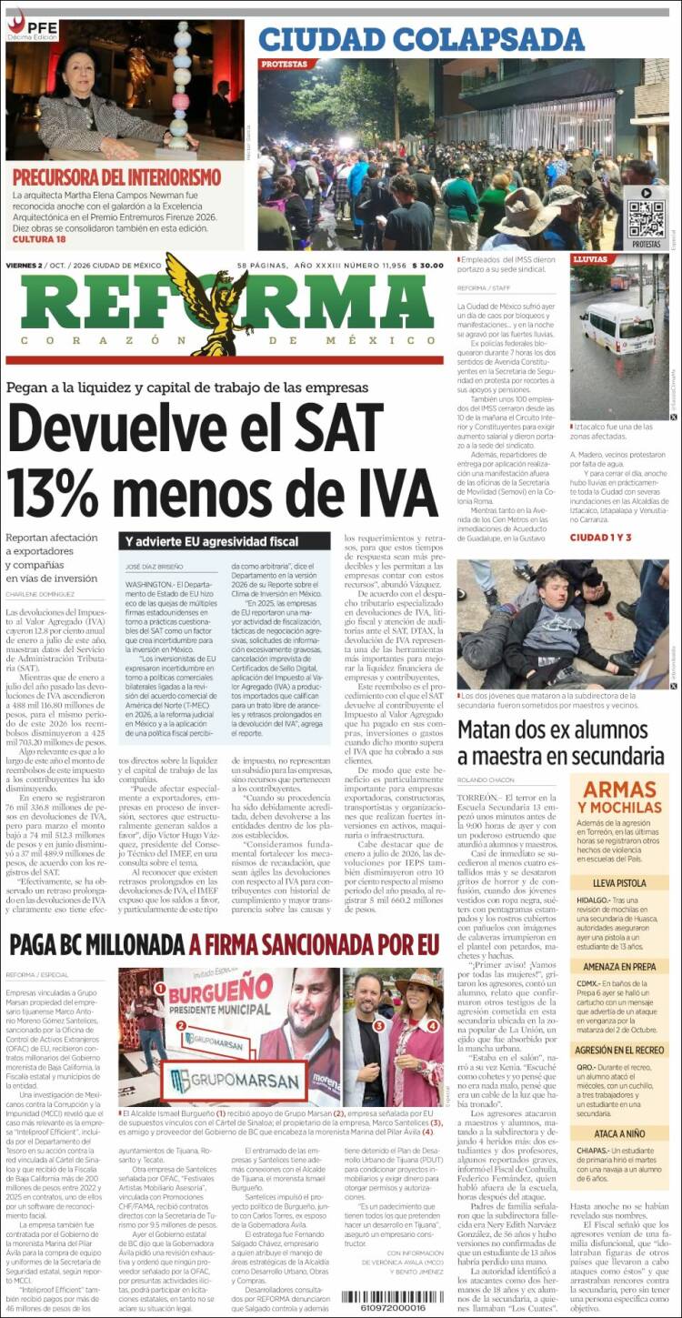 Portada de Reforma (M&eacute;xico)