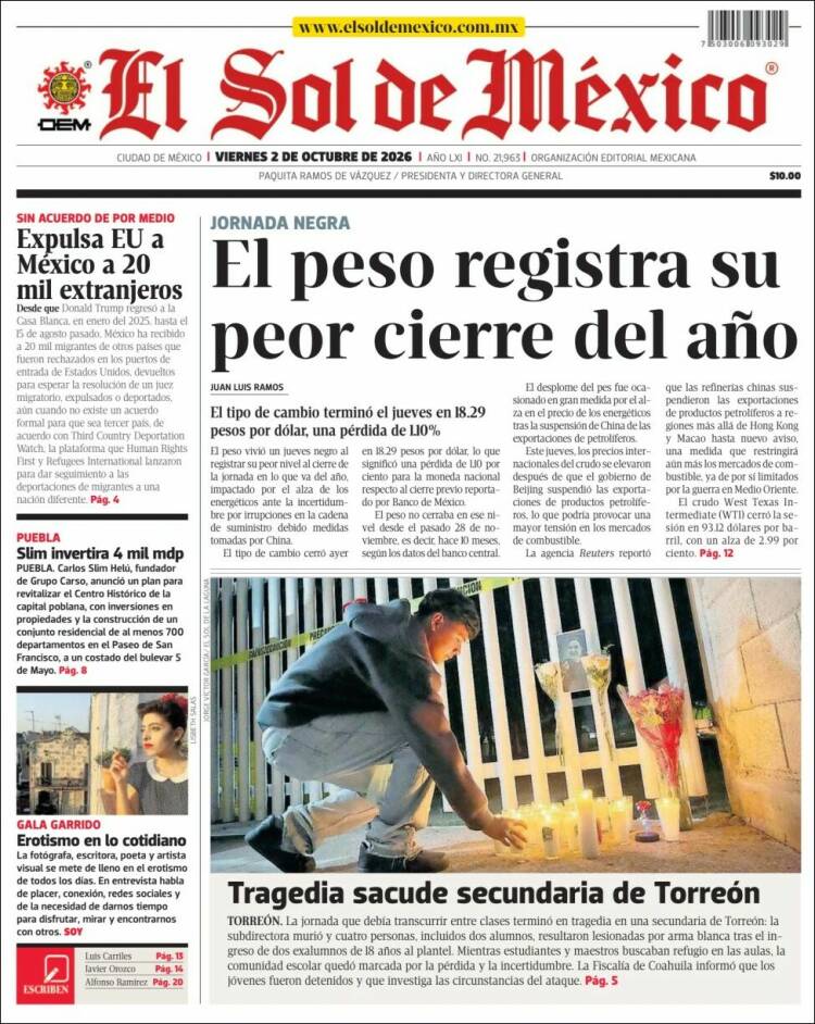 Portada de El Sol de México (M&eacute;xico)