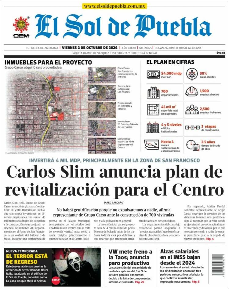 Portada de El Sol de Puebla (M&eacute;xico)