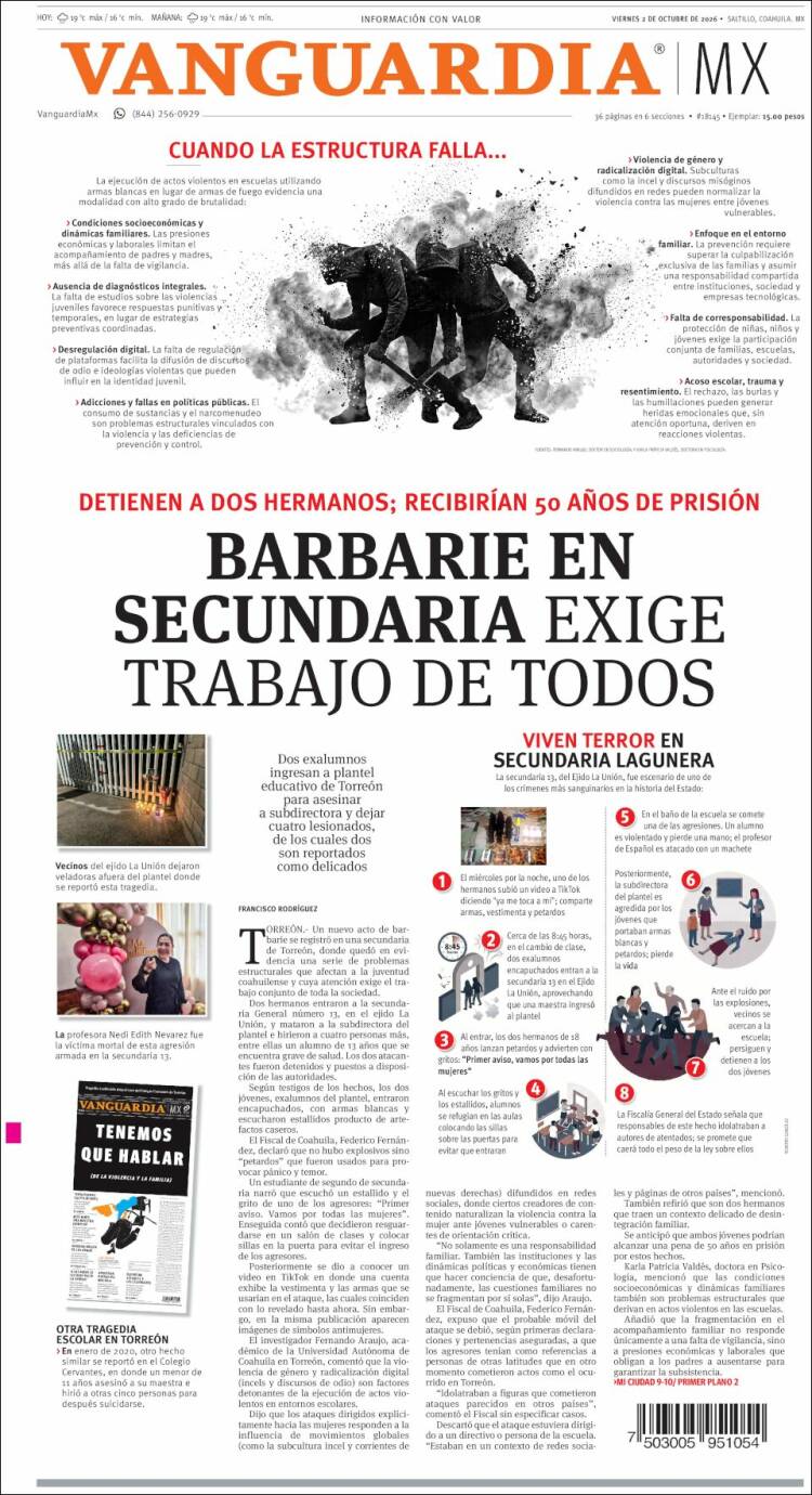 Portada de Vanguardia (M&eacute;xico)