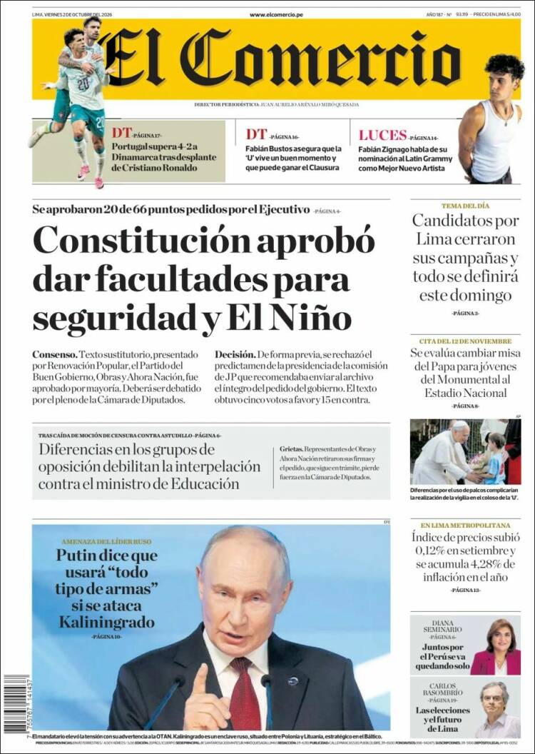 Portada de El Comercio (Per&uacute;)