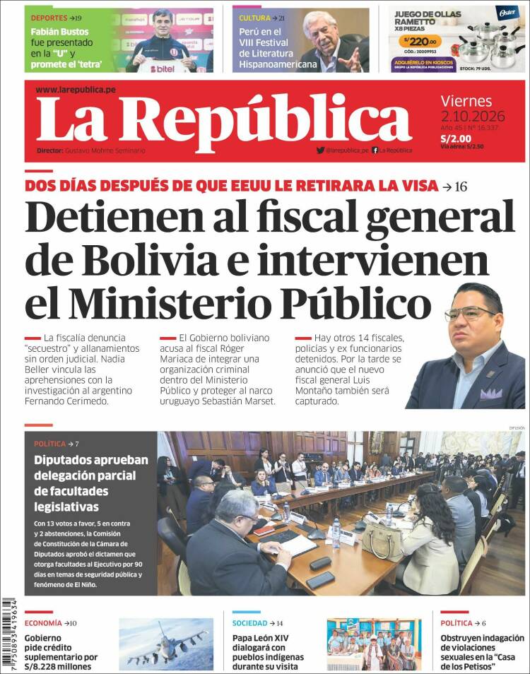 Portada de La Republica (Per&uacute;)